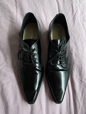 Scanlan Theodore Womens Black Leather Nero Pointed Toe Derby Oxfords